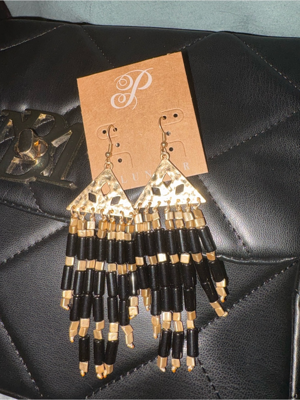 Plunder Black and Gold Beaded Fringe Statement Earrings